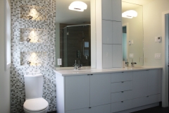 W 22nd Ave- Bathroom-contemporary-modern-white vanity- tile mosaic wall niche
